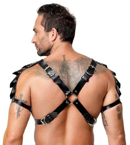 ZADO Men's Leather Chest Harness S-L Adjustable Black Buckle Design