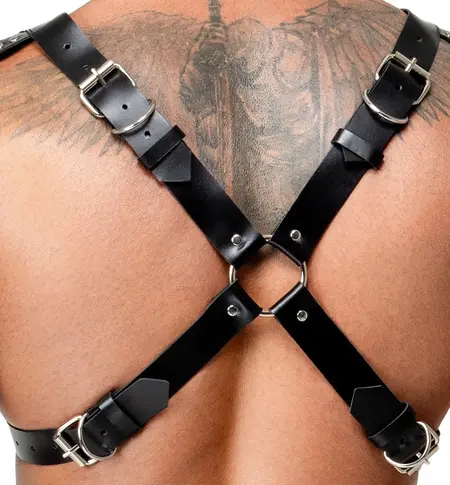 ZADO Men's Leather Chest Harness S-L Adjustable Black Buckle Design