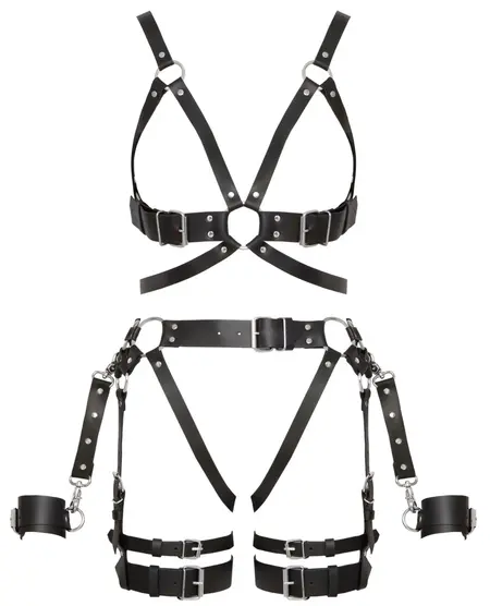 ZADO Leather Harness Set L/XL - Adjustable Premium Black Leather System