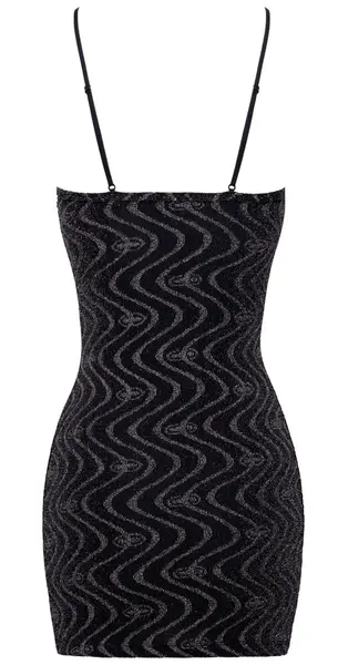 Cottelli PARTY Mini Dress M Black with Silver Zig-Zag Pattern Adjustable Straps