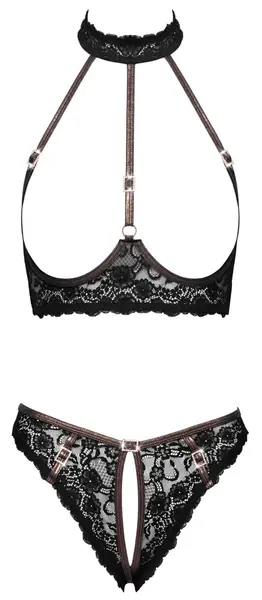 Cottelli LINGERIE Bra Set Open S Black Lace Rose Gold Accents