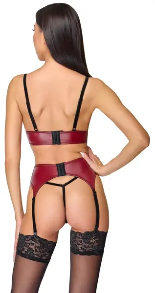 Cottelli LINGERIE Bra, Suspender Belt & String Set L, Dark Red/Black Lace