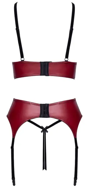 Cottelli LINGERIE Bra, Suspender Belt & String Set L, Dark Red/Black Lace