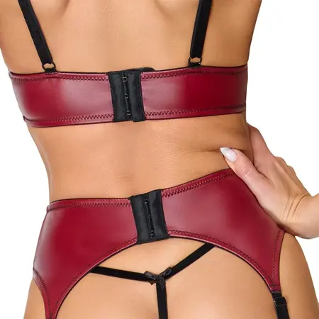 Cottelli LINGERIE Bra, Suspender Belt & String Set L, Dark Red/Black Lace