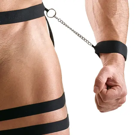 Svenjoyment Men's Harness S/M Adjustable Hip System with Handcuffs