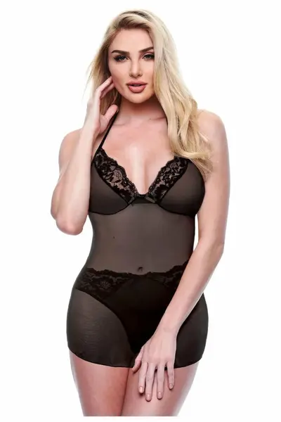 Baci 2 PCS. Eco Chemise and Panty Set Black S/M - Sustainable Elegance