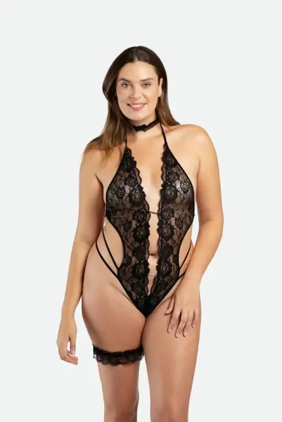 Christine Body Renee Black Floral Lace Open Design Bodysuit