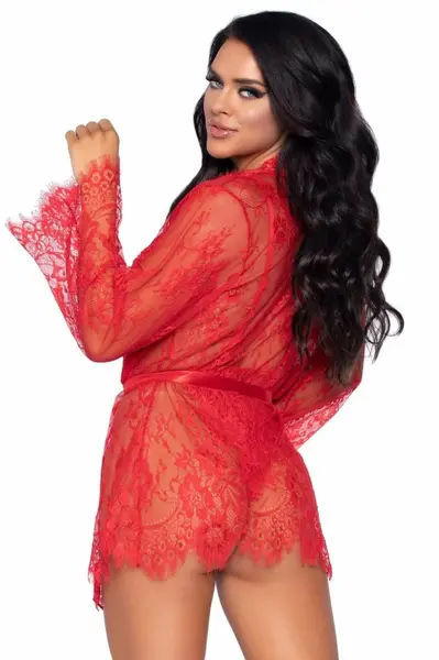Leg Avenue Set Body & Kimono Eyelash Lace RedAdjustable Straps