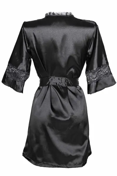 Christine le Duc Kimono Sensuality Satin Short Robe with Lace Accents