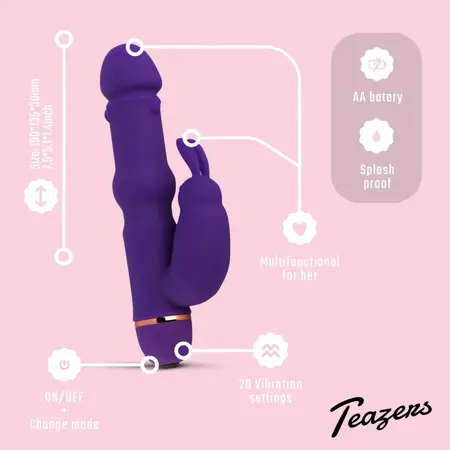Teazers Silicone Rabbit Vibrator Purple 20-Function Flexible Model