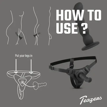 Teazers Silicone Strap-On Set Black Adjustable Harness 110cm