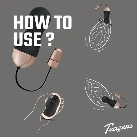 Teazers Vibrating Egg Black Remote Control 10 Modes Rechargeable