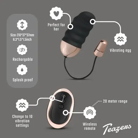 Teazers Ribbed Vibrating Egg Black Wireless Remote 10 Modes