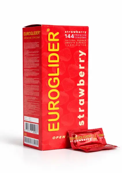 Euroglider Strawberry 144 pcs - Flavoured Latex, Red, Standard Fit
