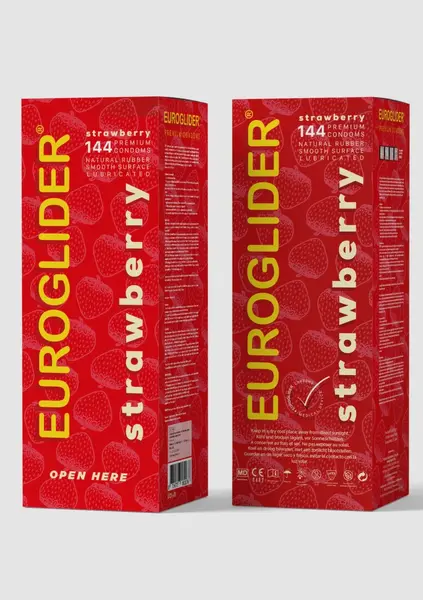 Euroglider Strawberry 144 pcs - Flavoured Latex, Red, Standard Fit