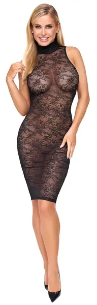 Cottelli LINGERIE Lace Dress L Black Floral, Sleeveless, Stand-Up Collar