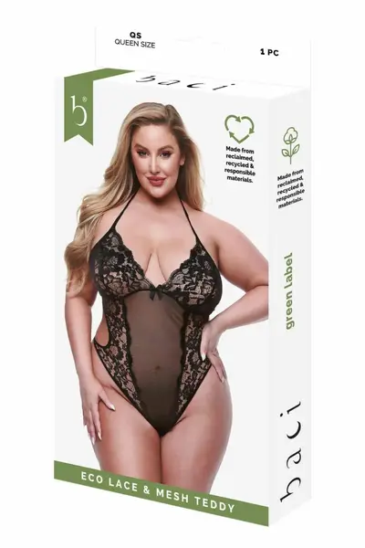 Baci Eco Lace & Mesh Teddy Black Queen Size - Sustainable Elegance