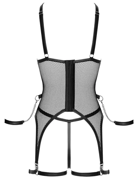Cottelli Bondage Basque Set S Black Net & Matte Look Adjustable Chains