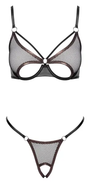 Cottelli LINGERIE Bra Set Net L Black Rose Gold Adjustable