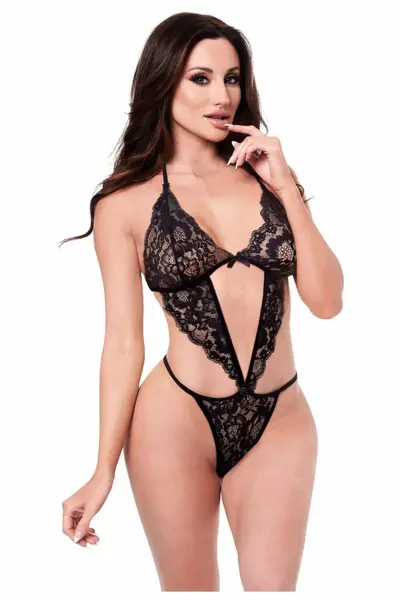 Baci Eco Strappy Teddy Black S/M - Sustainable Lace Bodysuit