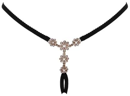 Cottelli LINGERIE String Flowers S-L Adjustable Black Rhinestone Detail