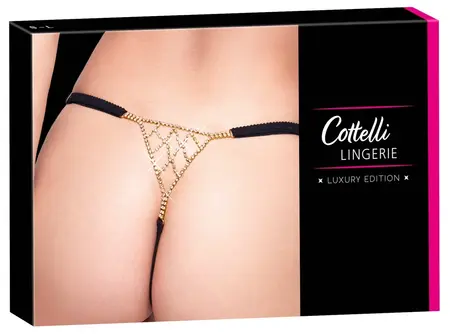 Cottelli LINGERIE Thong S-L Black Adjustable Rhinestone Detail