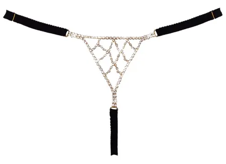 Cottelli LINGERIE Thong S-L Black Adjustable Rhinestone Detail