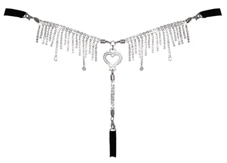 Cottelli LINGERIE String Rhinestones S-L Adjustable Lace & Crystal Detail