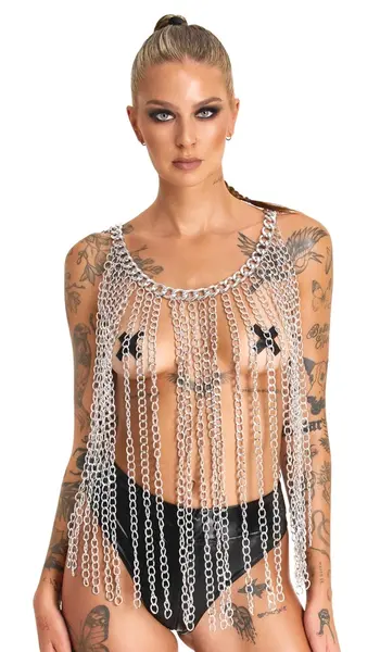 Bad Kitty Chainmail Collar/Skirt Adjustable Silver Unisex Metal Design