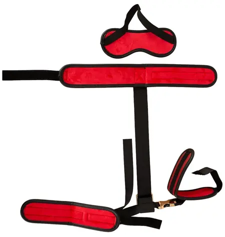 Bad Kitty Neck to Wrist Bondage Set Black/Red Adjustable with Blindfold