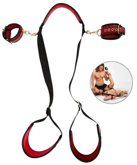 Bad Kitty Neck/Thigh Restraint Set Black-Red, Adjustable, PU Leather