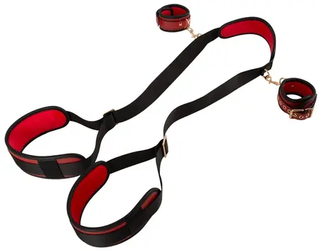 Bad Kitty Neck/Thigh Restraint Set Black-Red, Adjustable, PU Leather