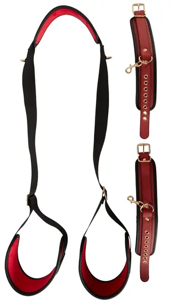 Bad Kitty Neck/Thigh Restraint Set Black-Red, Adjustable, PU Leather
