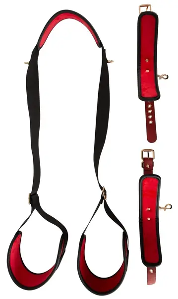 Bad Kitty Neck/Thigh Restraint Set Black-Red, Adjustable, PU Leather
