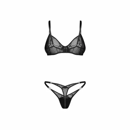 Obsessive Olianna 2-Piece Set Black - Adjustable Mesh & Lace Lingerie