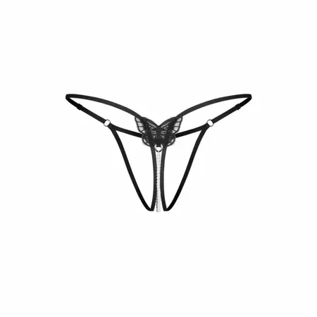 Obsessive Isseme Crotchless Thong Black - Adjustable, Decorative Beads