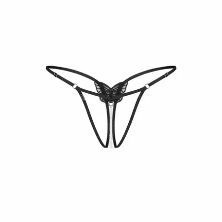 Obsessive Isseme Crotchless Thong Black - Adjustable, Beaded Detail
