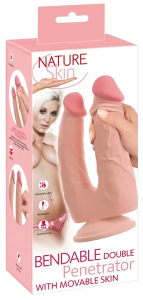 Nature Skin Bendable Double Penetrator Movable Skin TPE 20/19cm