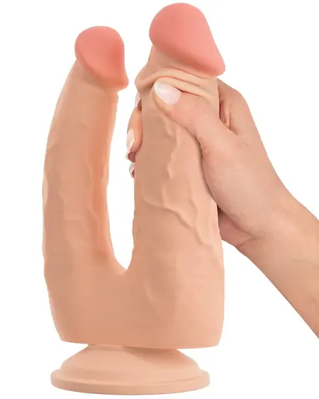 Nature Skin Bendable Double Penetrator Movable Skin TPE 20/19cm