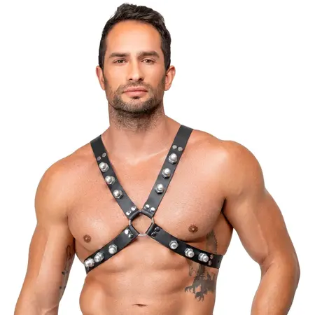 ZADO Leather Chest Harness Black - Adjustable X-Shape, Metal Studs S-L