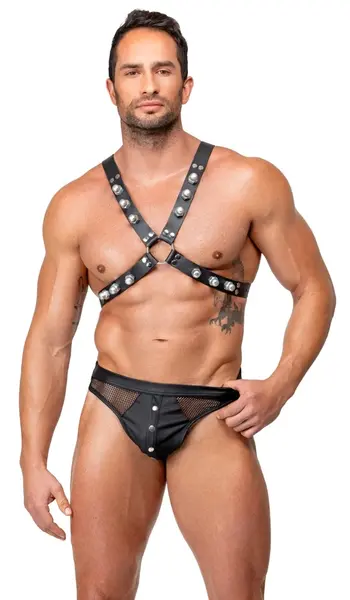 ZADO Leather Chest Harness Black - Adjustable X-Shape, Metal Studs S-L