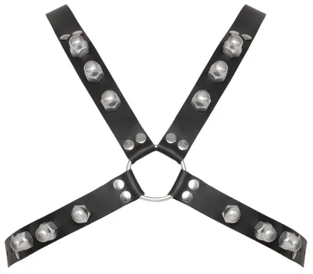ZADO Leather Chest Harness Black - Adjustable X-Shape, Metal Studs S-L