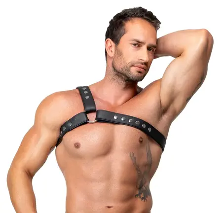 ZADO Men's Leather Harness XL-2XL Adjustable Black Cowhide Strap