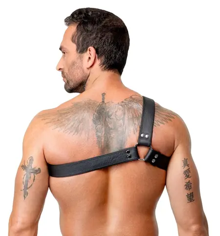 ZADO Men's Leather Harness XL-2XL Adjustable Black Cowhide Strap