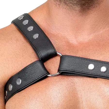 ZADO Men's Leather Harness XL-2XL Adjustable Black Cowhide Strap