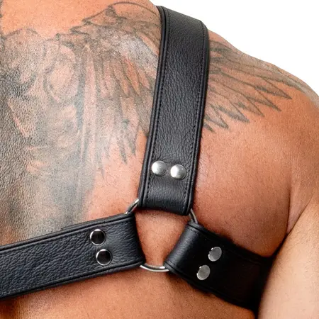 ZADO Men's Leather Harness XL-2XL Adjustable Black Cowhide Strap
