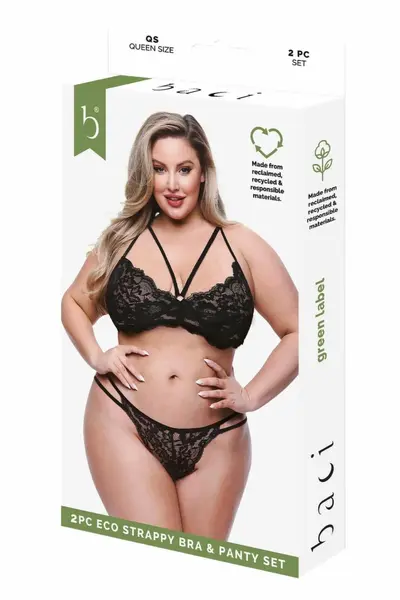 Baci ECO Strappy Bra and Panty Set Black 2 pcs, Queen Size, Sustainable