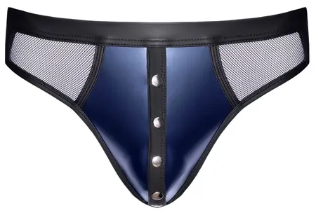 Svenjoyment Men's Thong 2XL Dark Blue Wetlook Mesh Accents