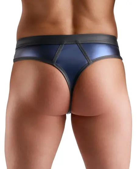 Svenjoyment Men's Thong XL Dark Blue with Net Inserts & Snap Detail