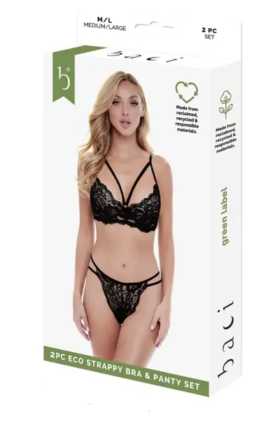 BACI ECO Strappy Bra and Panty Set Black M/L - Sustainable Lace Design